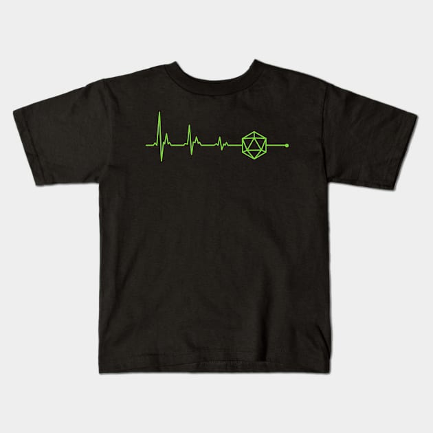 Polyhedral D20 Dice Heartbeat Tabletop RPG Gaming Kids T-Shirt by dungeonarmory